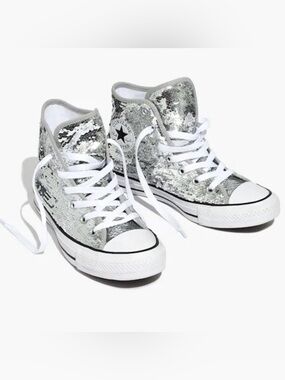 Rare Converse® Chuck Taylor All Star High-Top Sneakers in Silver Sequins Size 8